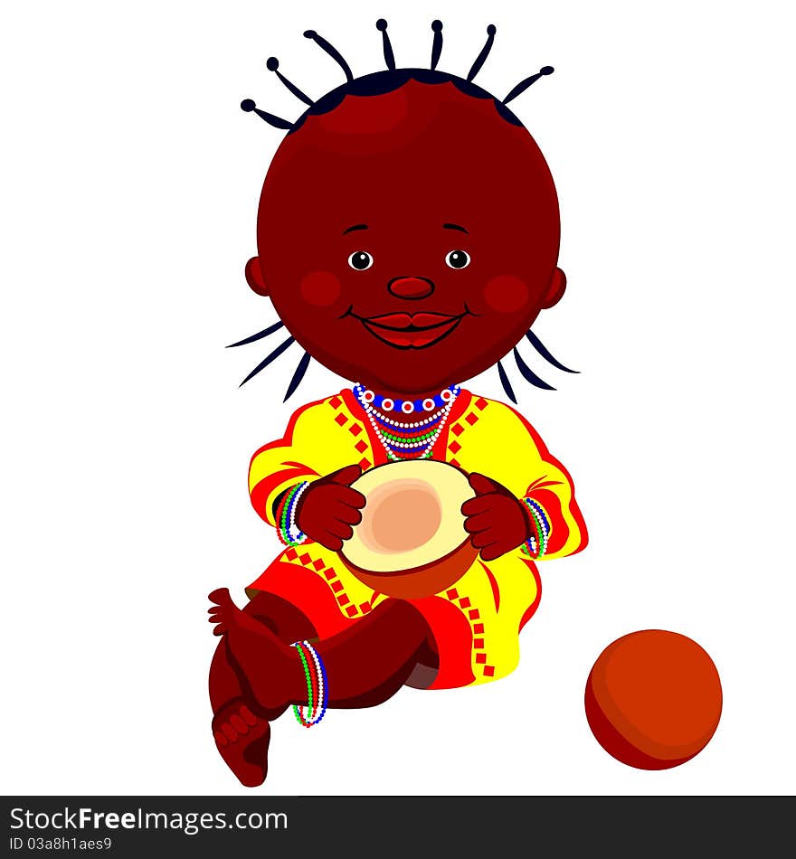 Vector of a black girl in national costume and sits holding a coconut. Vector of a black girl in national costume and sits holding a coconut