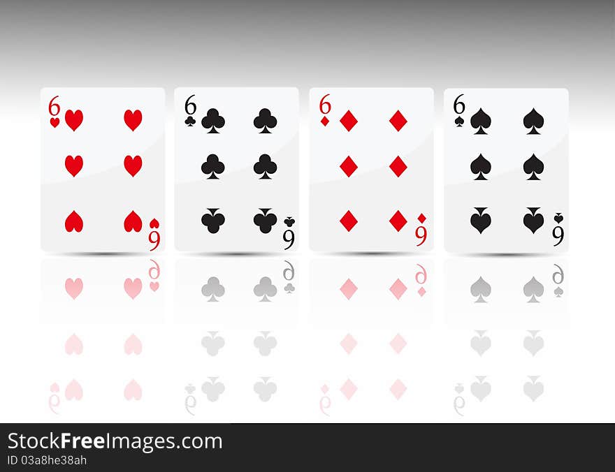 Poker Card 4 Six isolated on white