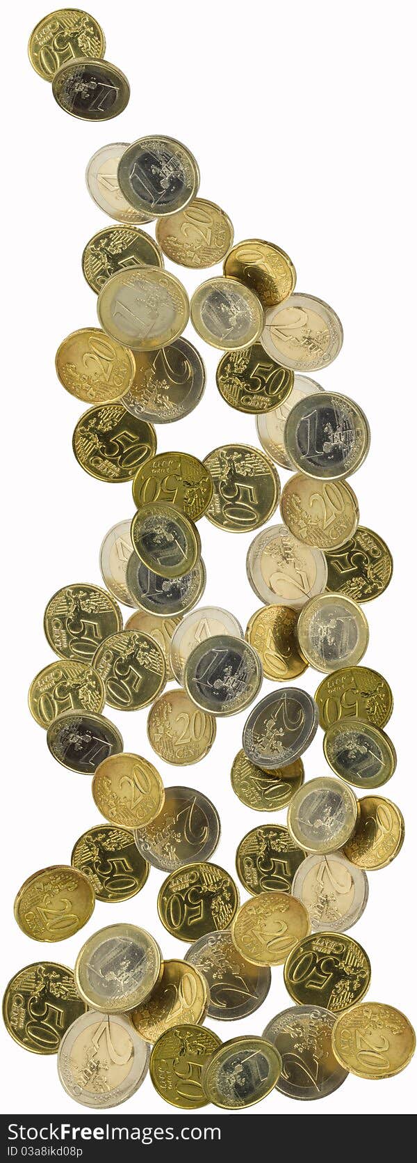 Euro coins shot as if falling from above. Euro coins shot as if falling from above