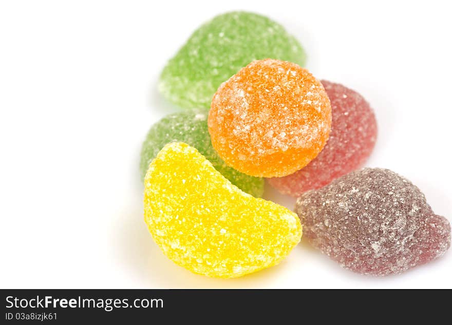 Sugary fruit jellies isolated on a white background