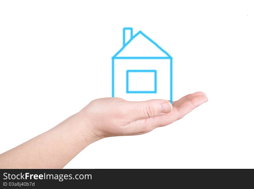 Palm and house on a white background