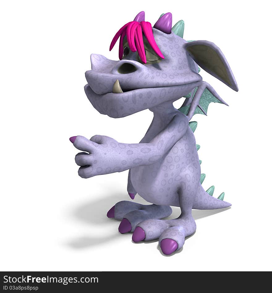 Funny and colorful cartoon monster. 3D rendering with clipping path and shadow over white