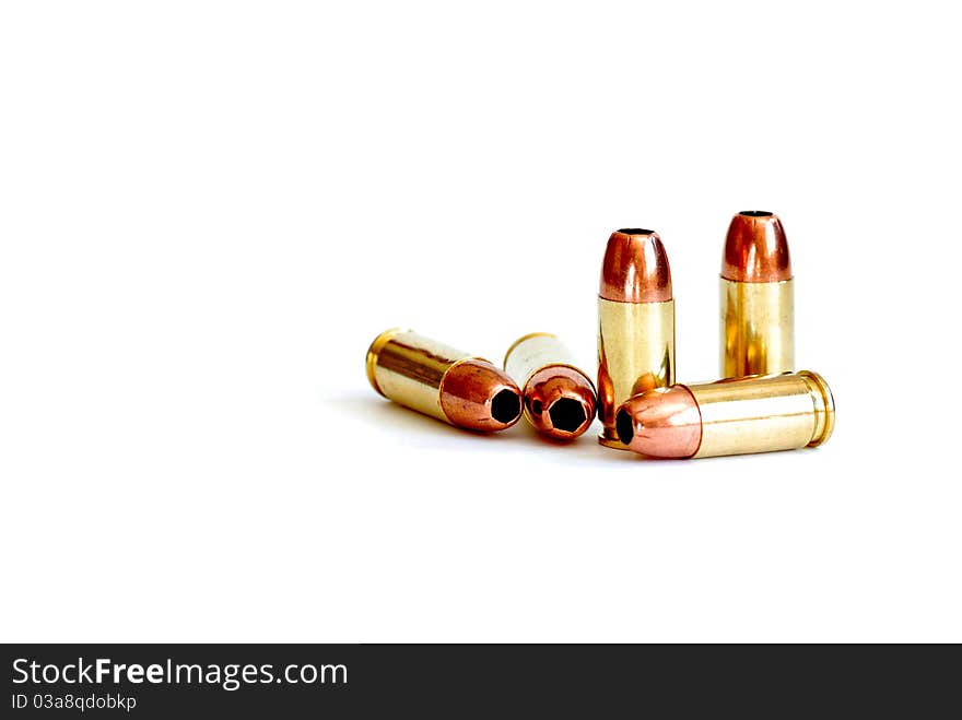 Closeup of bullets for gun isolated on white. Closeup of bullets for gun isolated on white