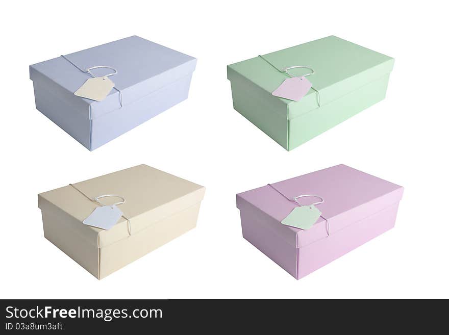 Blue, cream and other pastel coloured boxes on a white background. Blue, cream and other pastel coloured boxes on a white background