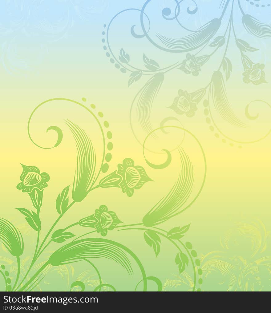 Floral abstract design,light green and blue colors