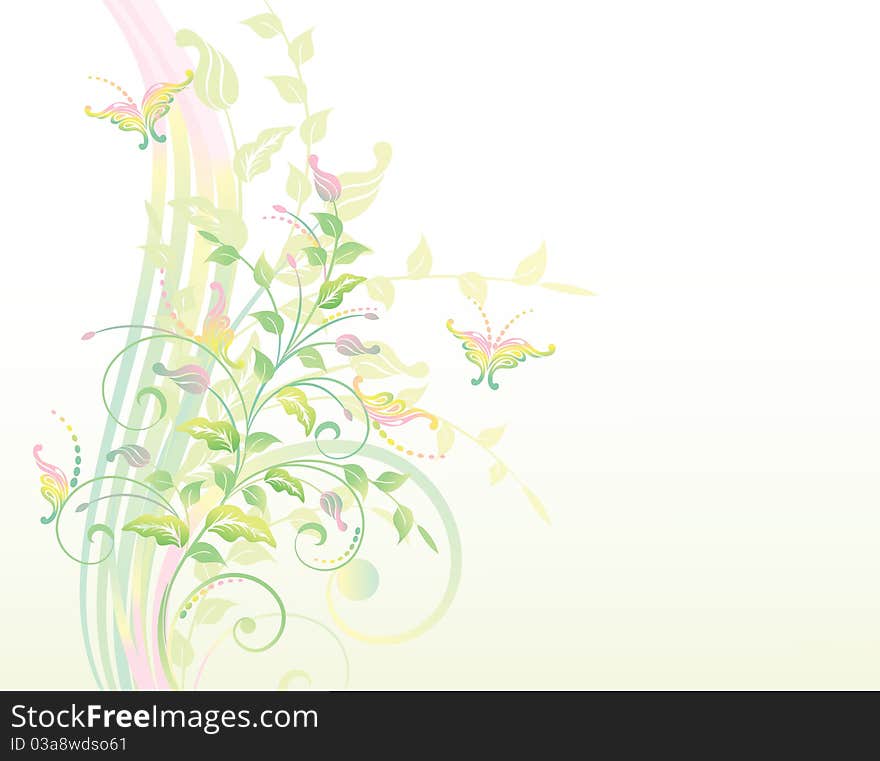 Floral Background With Butterflies