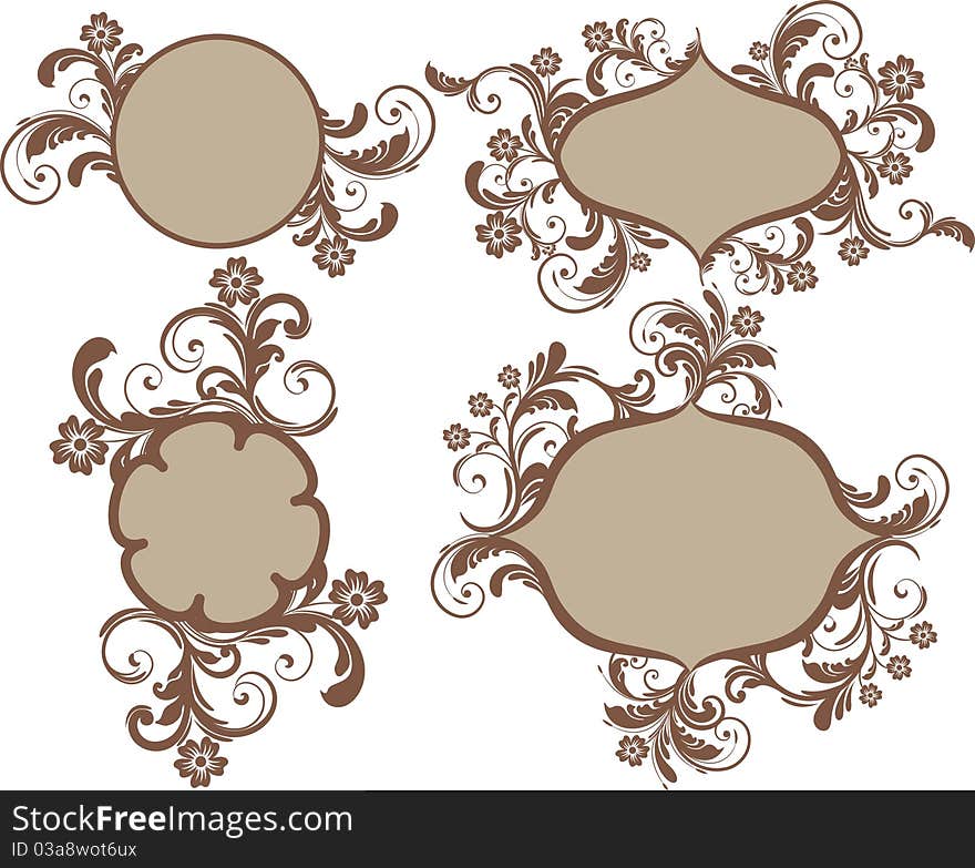 Brown floral border with swirls. Brown floral border with swirls