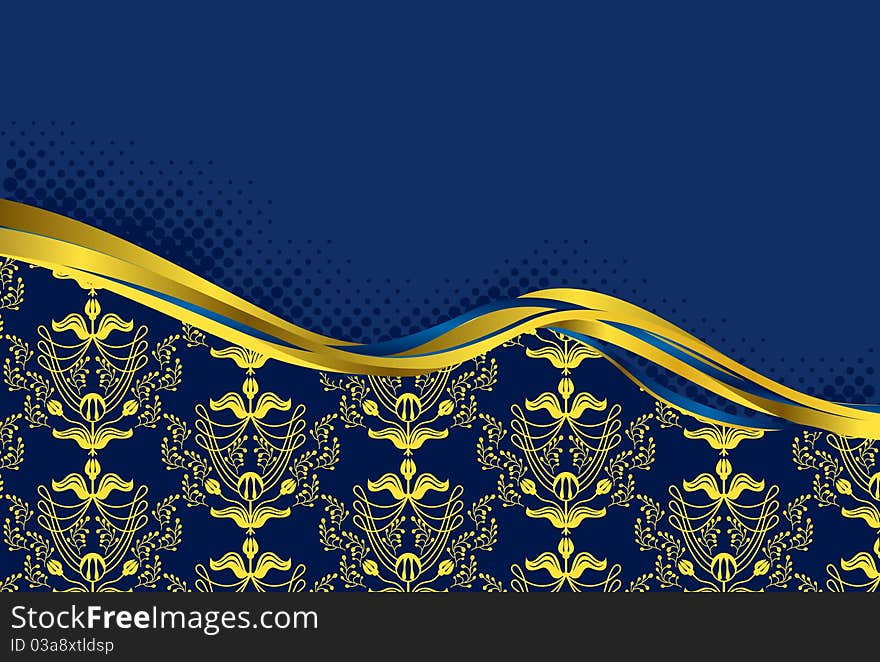 Gold patterns on a blue background. Gold patterns on a blue background