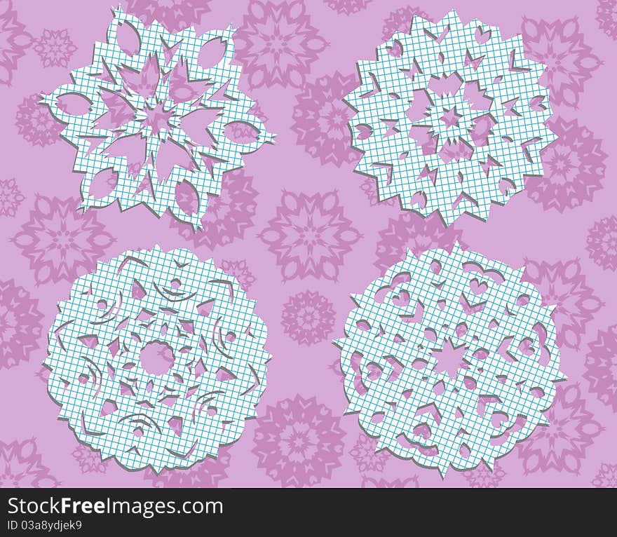 Snowflakes from the cell sheet of paper. No mask. Snowflakes from the cell sheet of paper. No mask.