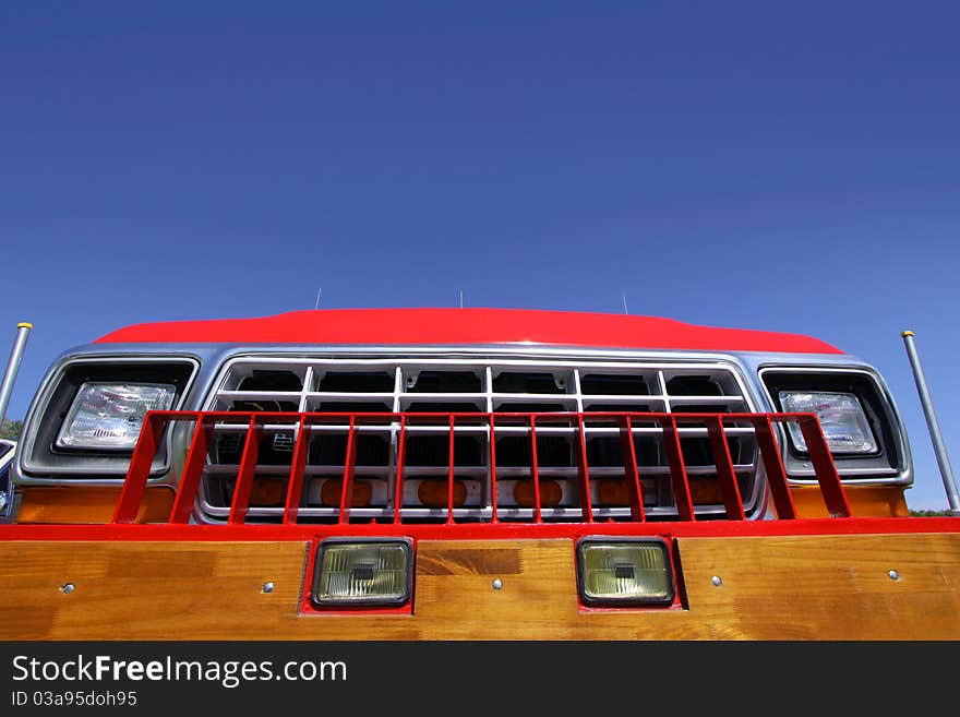 Wide angle shot of classic red pick up truck. Wide angle shot of classic red pick up truck