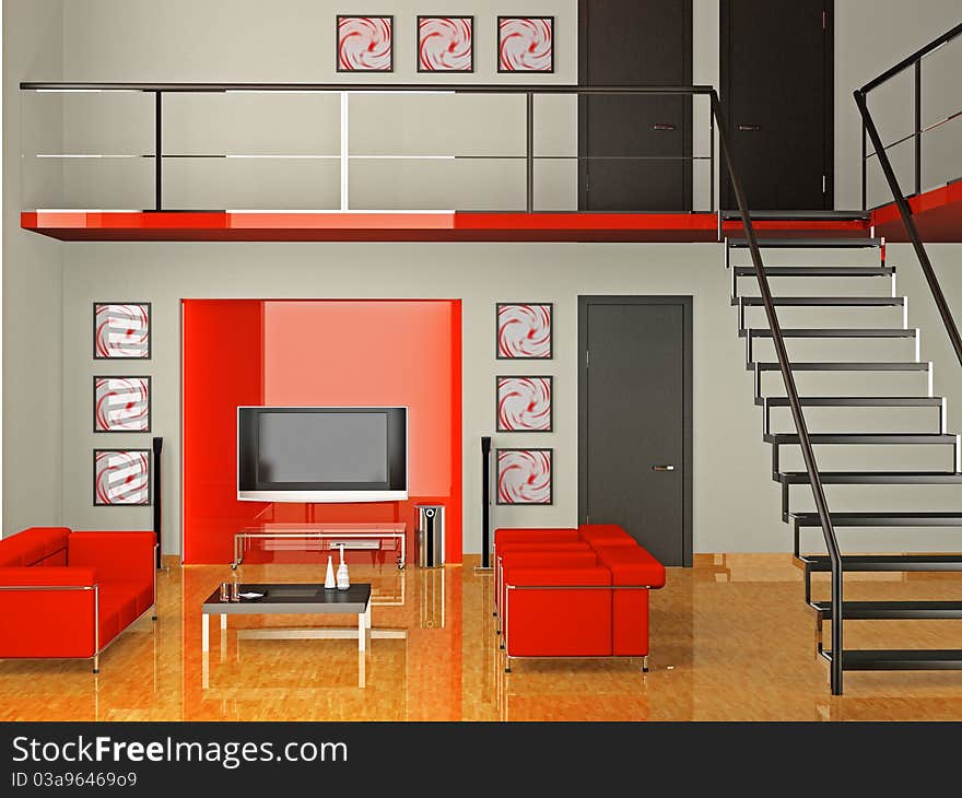 Modern interior of a living room  3D. Modern interior of a living room  3D