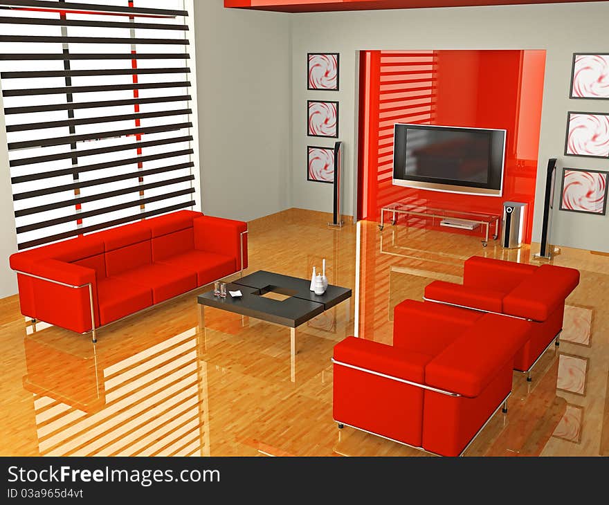Modern interior of a living room 3D