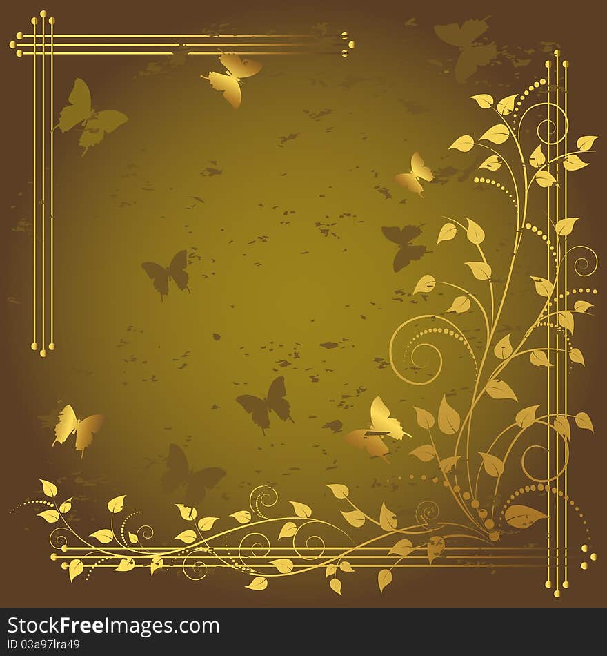 Grunge floral background with butterflies. Grunge floral background with butterflies.