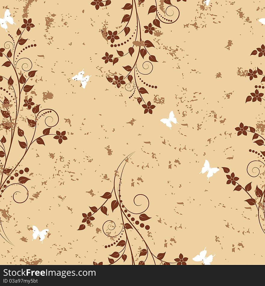 Seamless pattern with flowers and butterflies on grunge background. Seamless pattern with flowers and butterflies on grunge background.