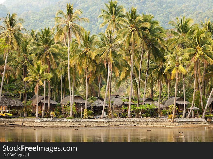 Thai bungalows in Thailand,Bang Bao, Koh Chang, Thailand. Thai bungalows in Thailand,Bang Bao, Koh Chang, Thailand