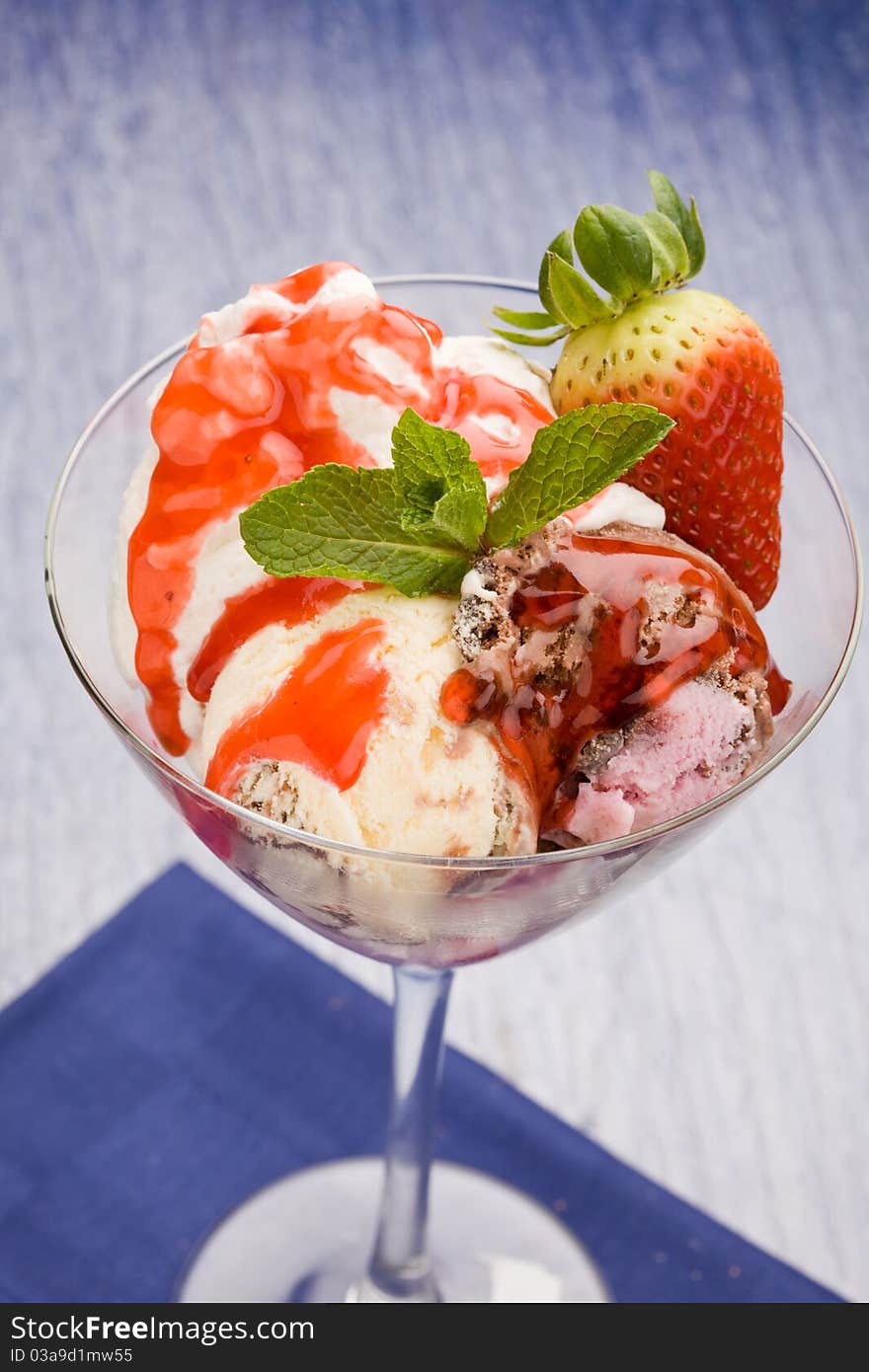 Photo of delicious different ice cream with sour and strawberry