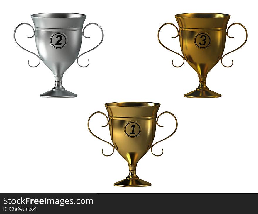 Silver gold and bronze cups