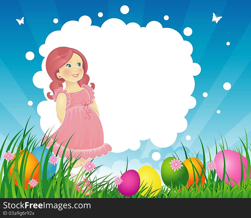 Vector illustration of Easter backgraund with little girl