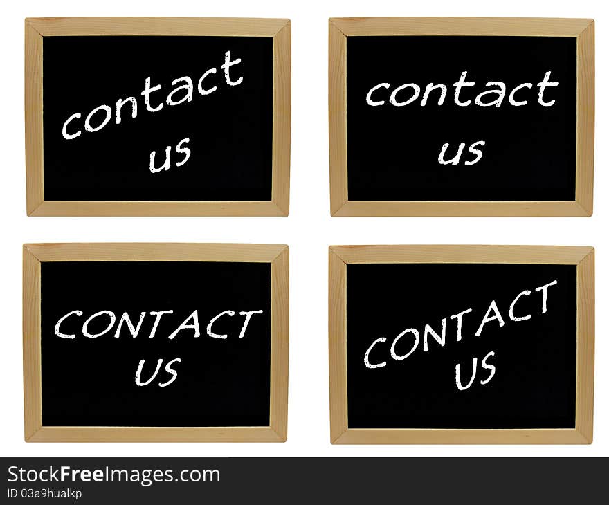 A selection of 4 images with Contact Us on a blackboard. A selection of 4 images with Contact Us on a blackboard