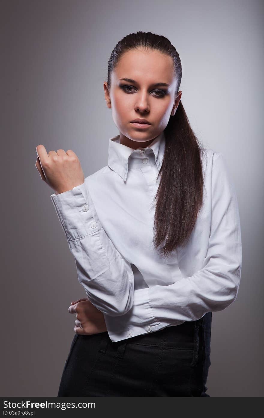 Portrait of businesswoman in white shirt