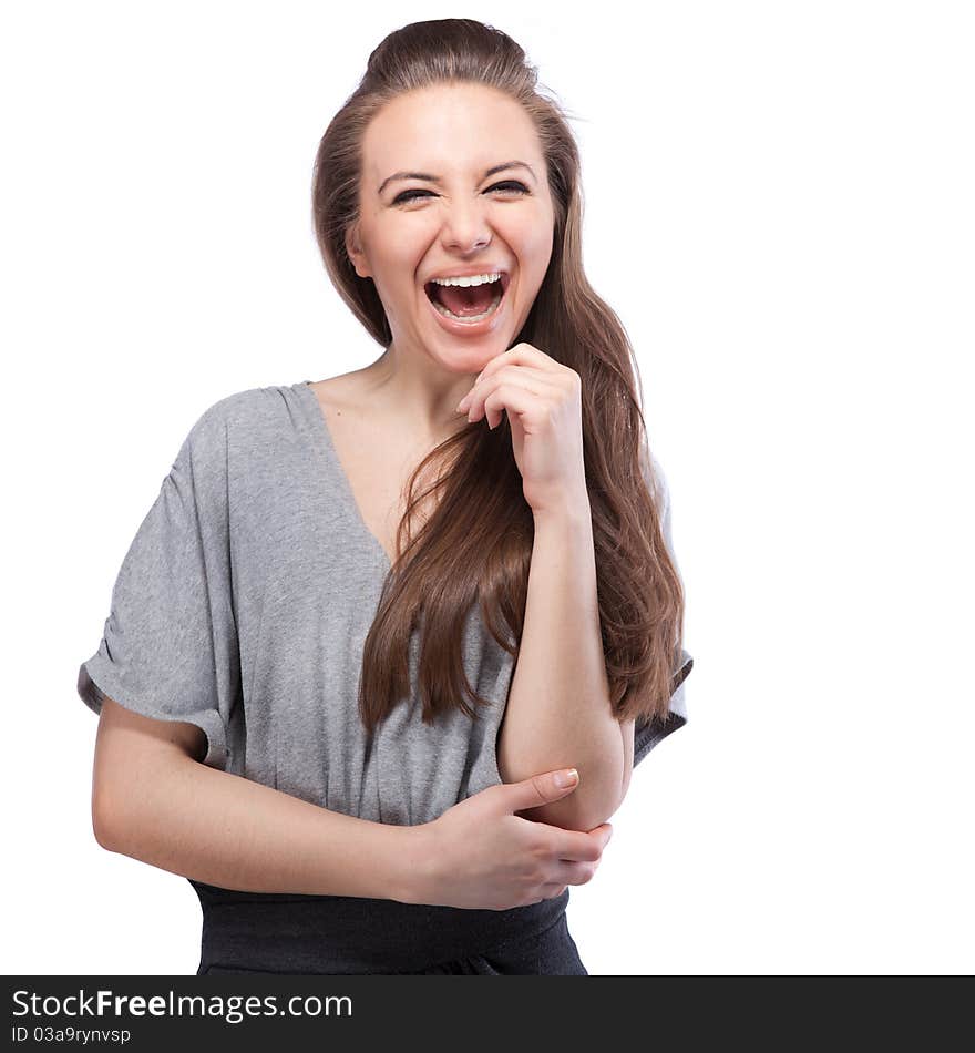 Portrait of smiling woman on white. Portrait of smiling woman on white