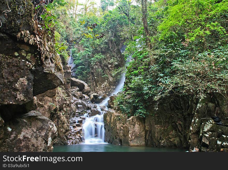 Water fall in the rain forest of Thailand