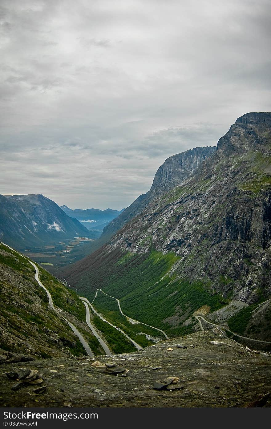 View on Trollstigen from the top. View on Trollstigen from the top