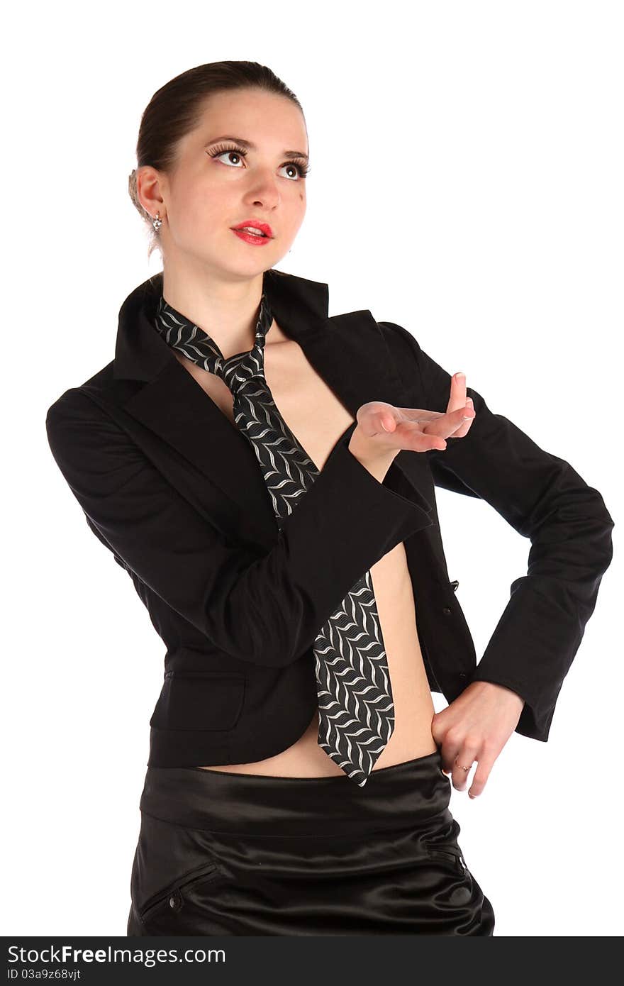 Girl In Black Suit Posing.