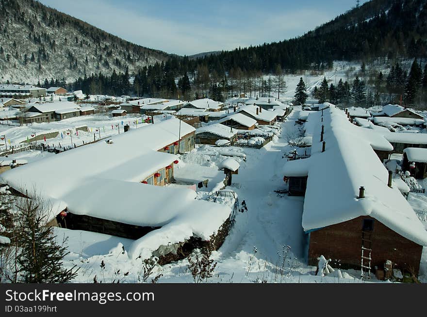 The panoramic of the snow town