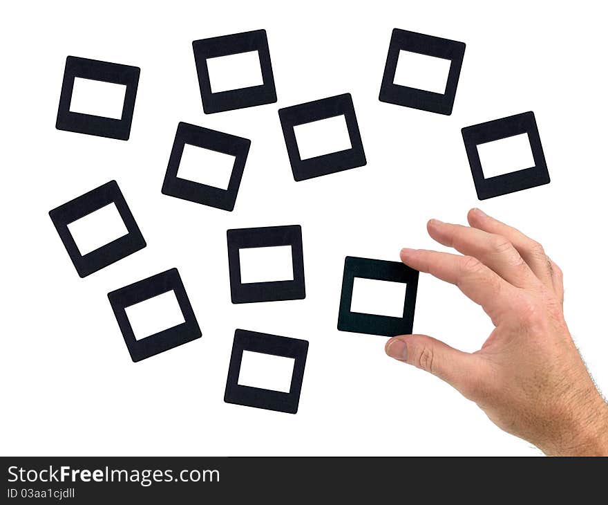 Photographic slides isolated against a white background