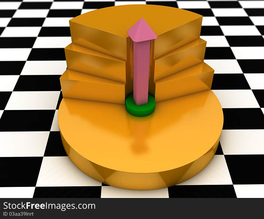 Orange hat with a green arrow on the checkerboard surface №2. Orange hat with a green arrow on the checkerboard surface №2