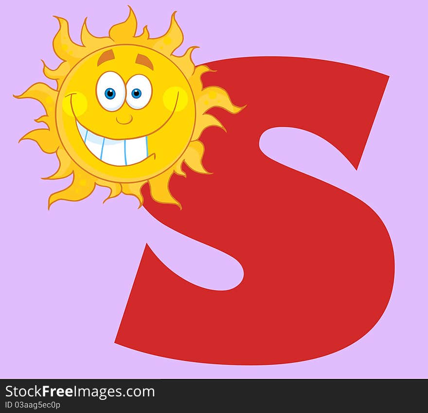 Happy smiling sun with letters s