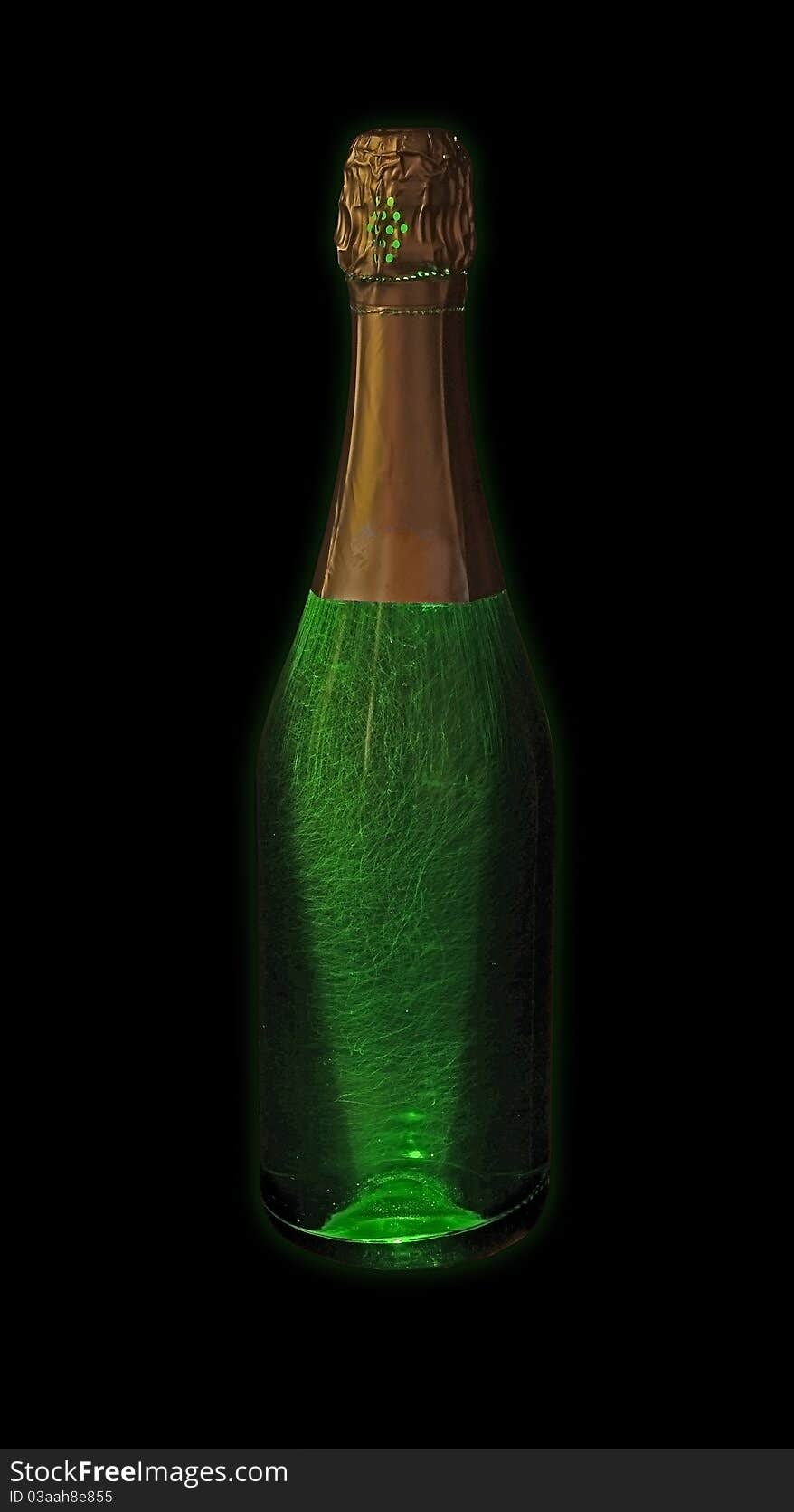 A bottle of champagne illuminated from the bottom