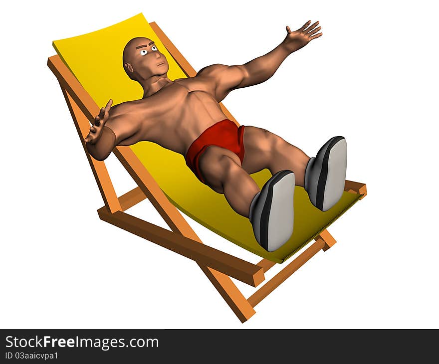 3d render of person on chaise longue. Isolated on white background.