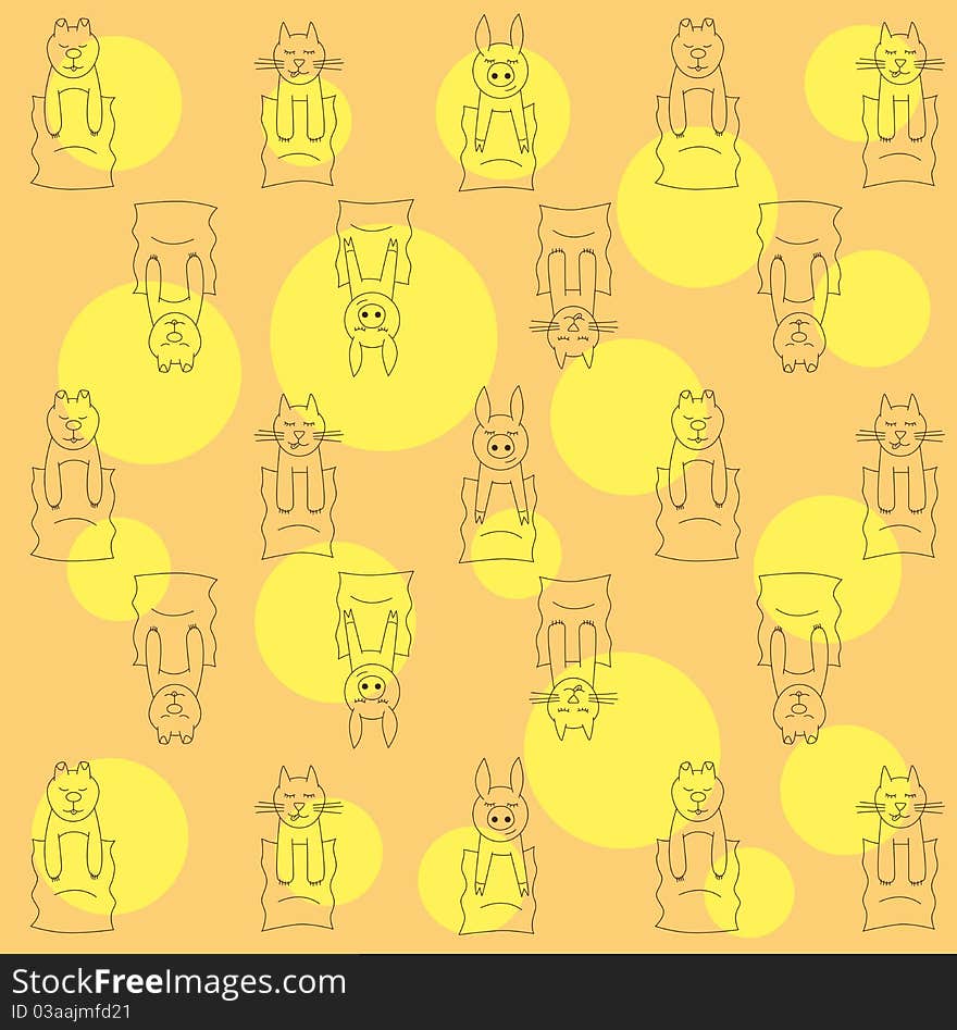 Vector baby covering with cat, pig and dog