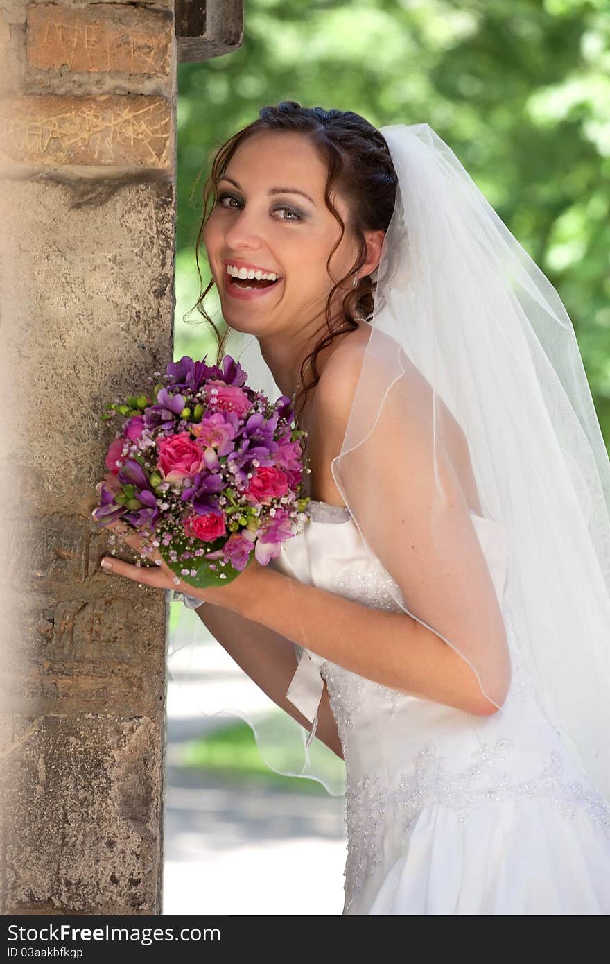 Happy bride , outdoor shot, day light