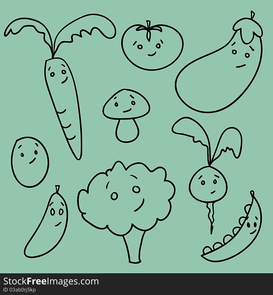 Cute doodle vegetables