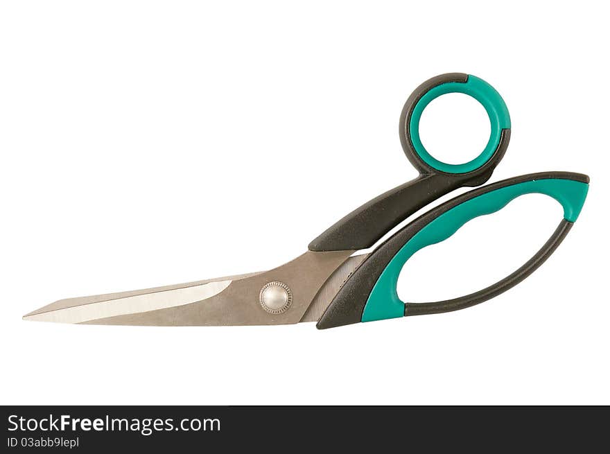 Professional scissors close up. Isolated on white background.