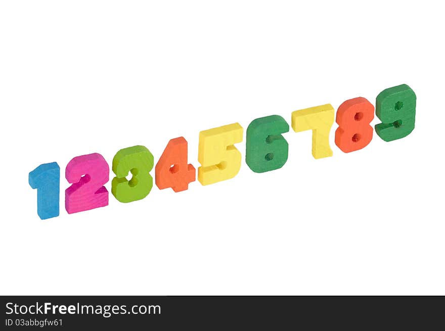 Wooden numbers isolated on a white background