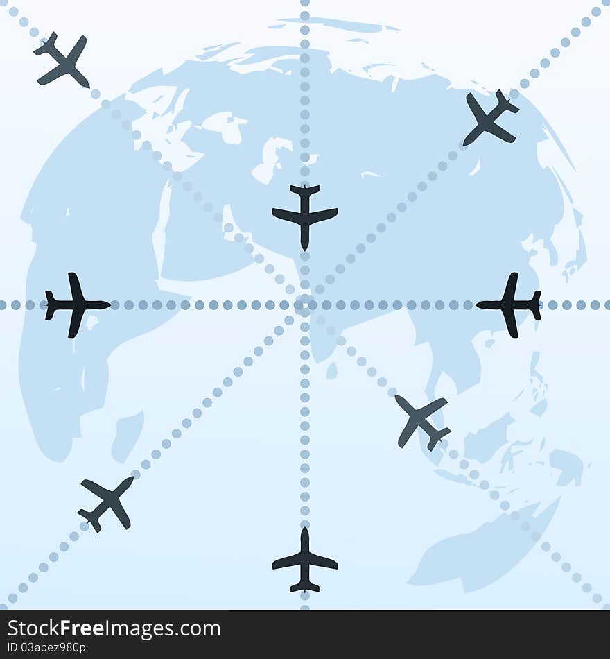 Routes of planes in the world. A illustration. Routes of planes in the world. A illustration