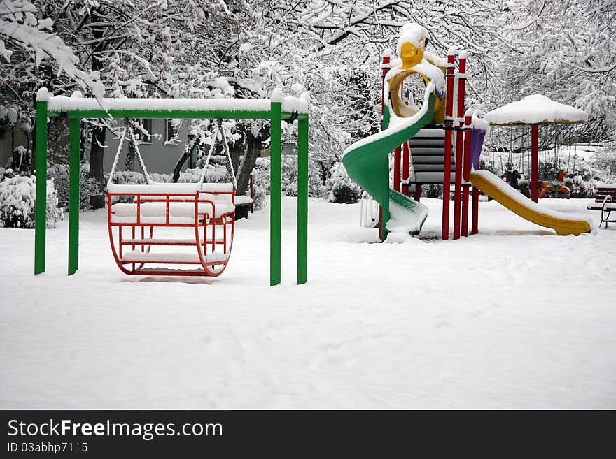 Playground in winter with snow. Playground in winter with snow