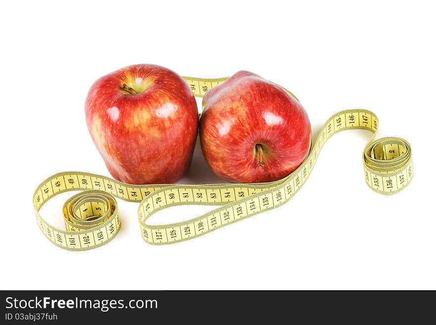 Red apple with tape isolated on white background