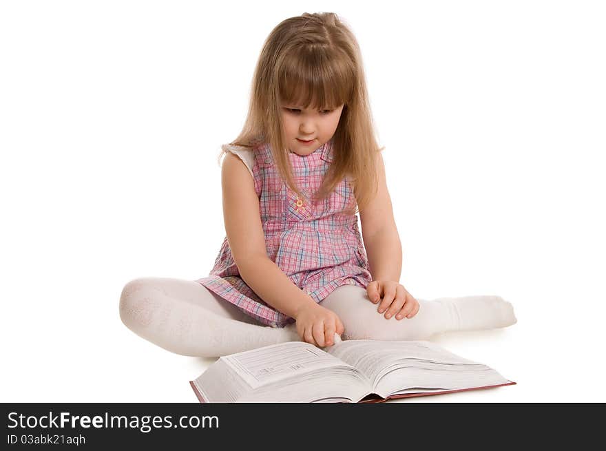 The little girl with the book on white