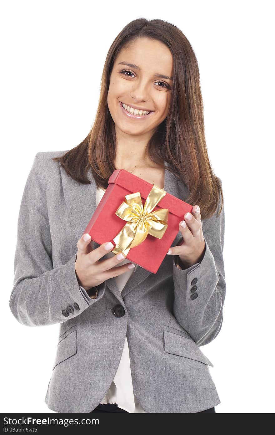 Woman Holding A Gift Red Box