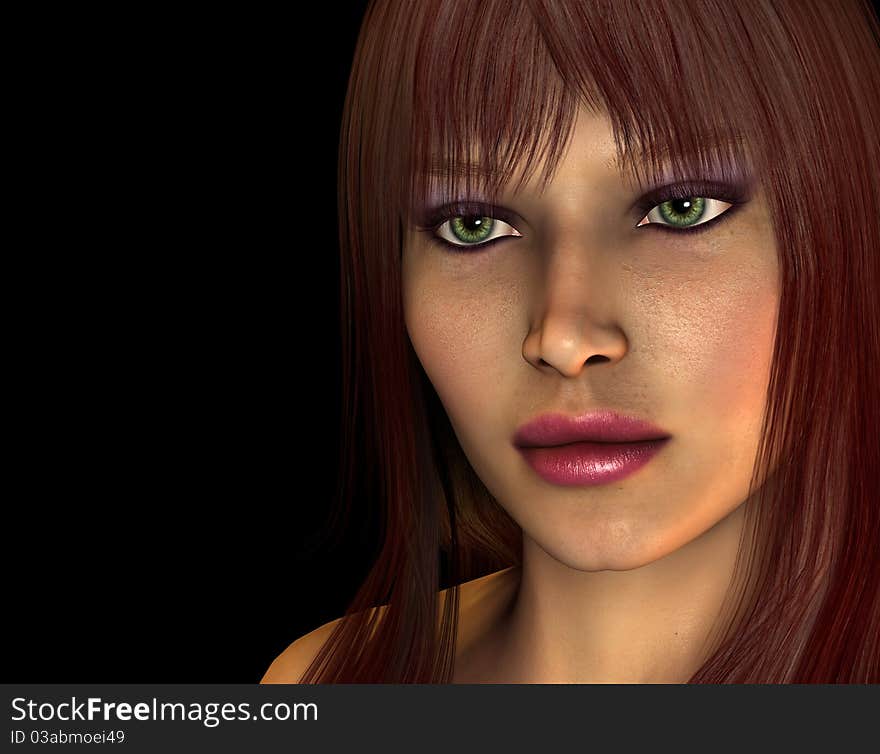 3D Rendering Portrait of woman with reddish brown hair