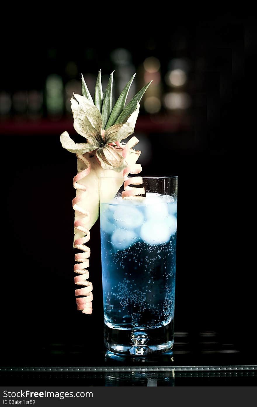 Blue lagoon cocktail served in a glass