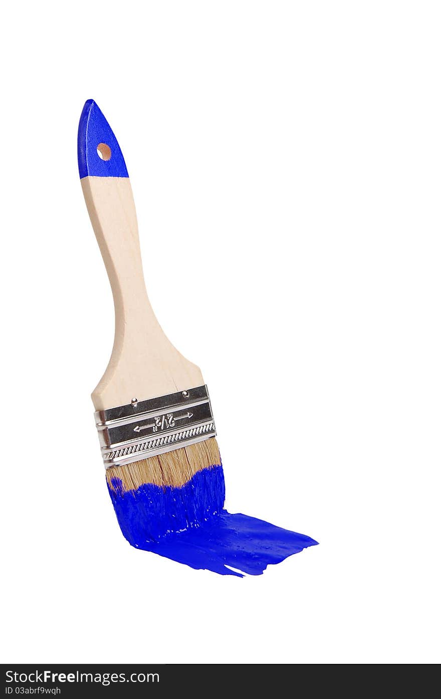 Studio photography of a brush and blue paint in white back. Studio photography of a brush and blue paint in white back