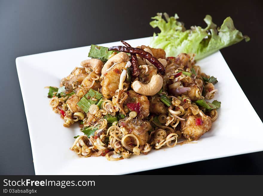 Lemongrass with cashew nuts thai food