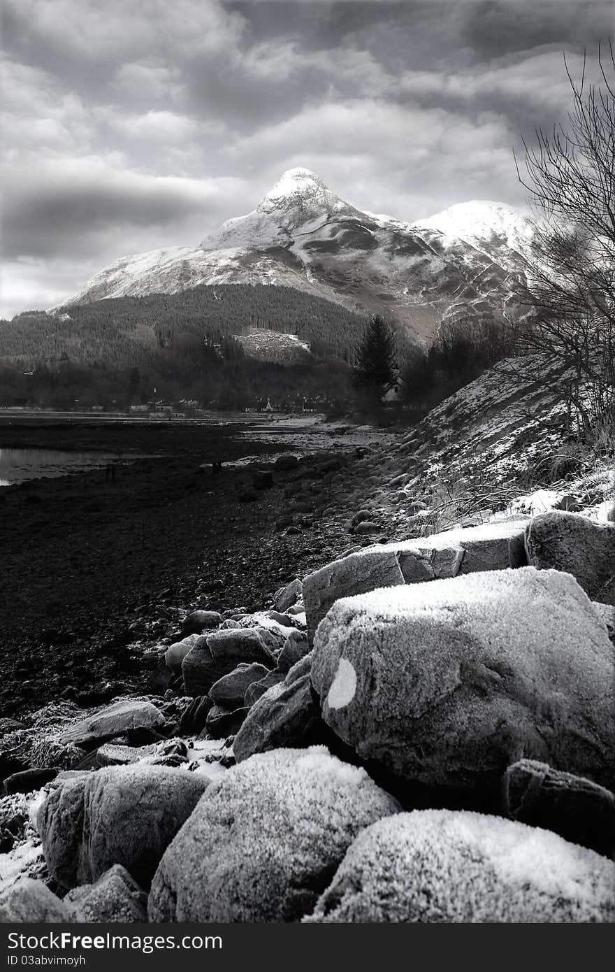 A cool winter day in the Scottish highlands, we spotted the majestic mountain from afar. A cool winter day in the Scottish highlands, we spotted the majestic mountain from afar