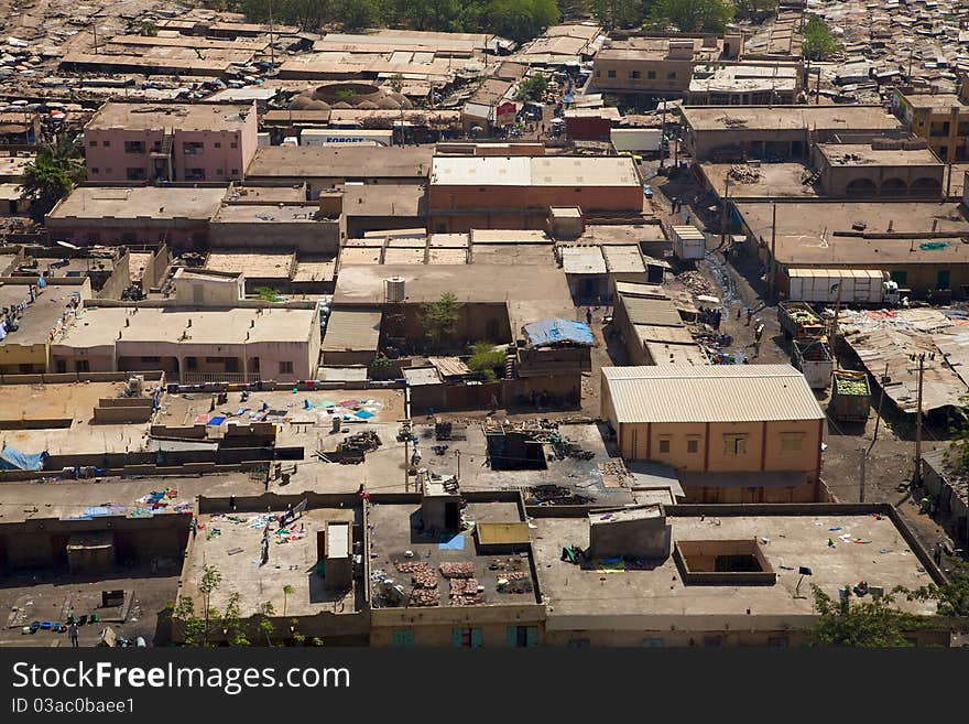 Aerial view of the city of Bamako in Mali during the day. Aerial view of the city of Bamako in Mali during the day